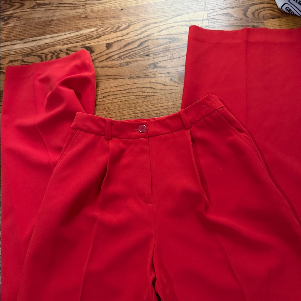 New York & Company Red High-Waist Wide-Leg Trousers